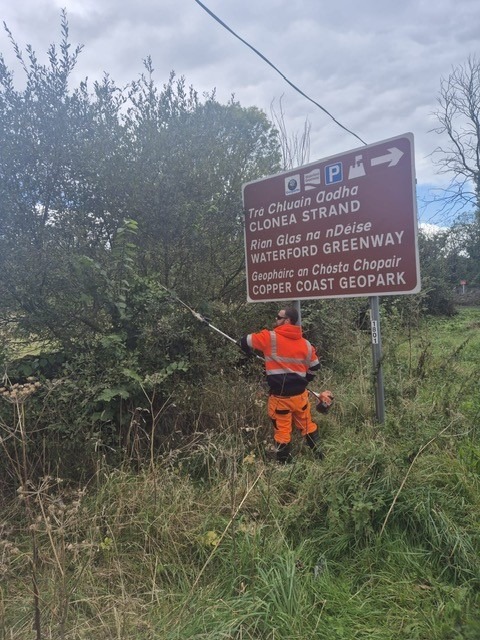 Trimming hedges to stop them from covering the signage